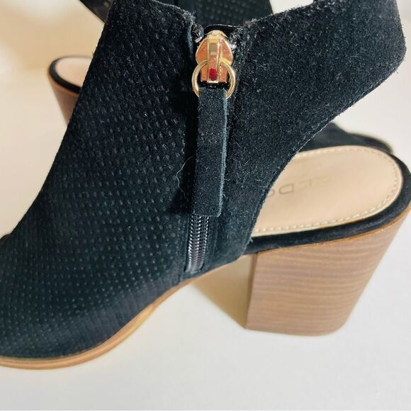 Aldo Black Suede Basket Weave Gold Zipper Peep Toe Sandal Size 9 NWT/NO BOX - Picture 7 of 14